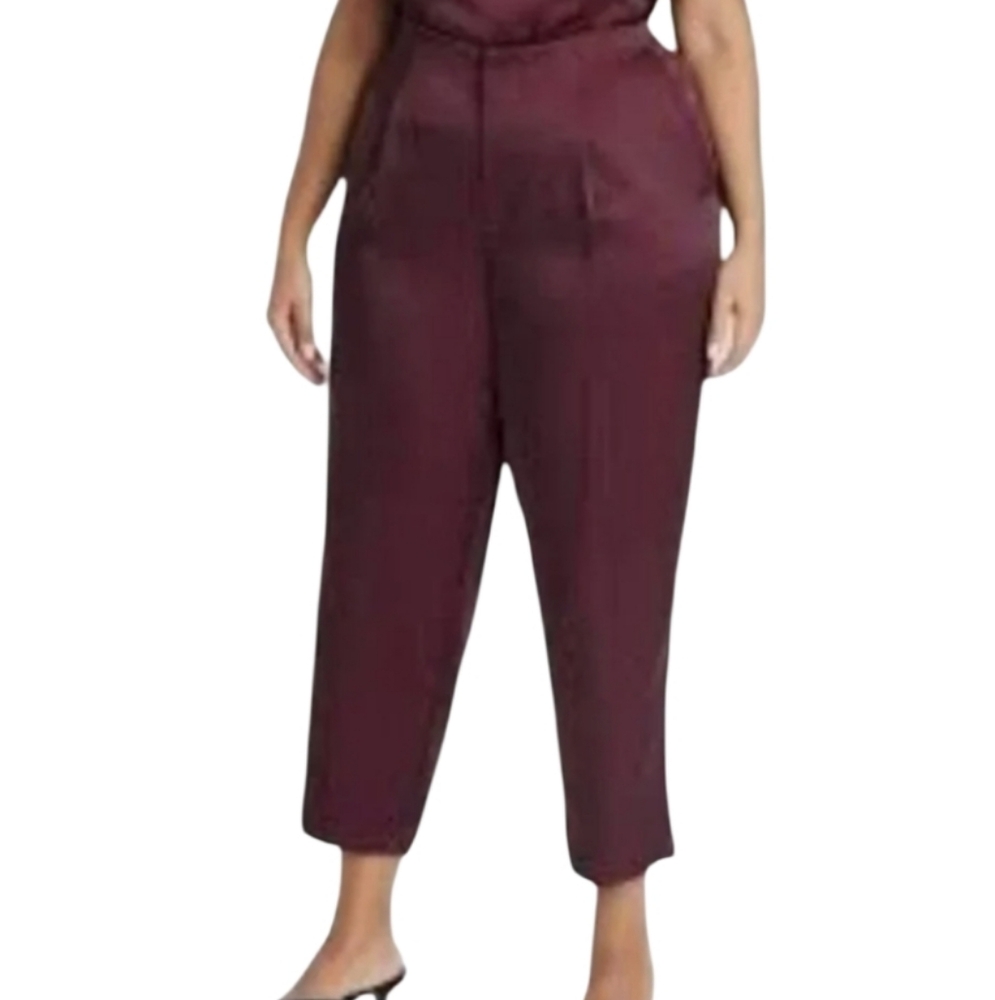 HIGH RISE TAPERED ANKLE SATIN TROUSER PANTS SZ NWT